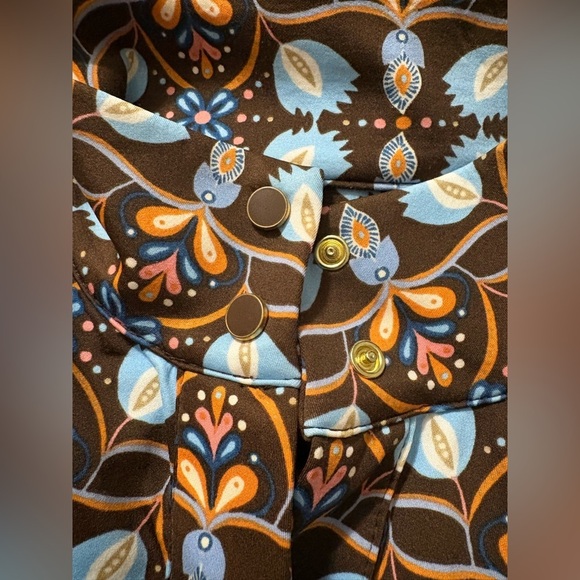 J. McLaughlin Berlin Dress in Atlas Tile. Very Cute Brown, Pastel Blue, Orange. - Picture 6 of 13